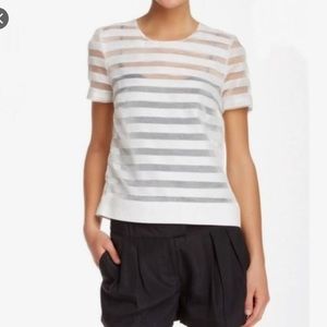1. State sheer striped short sleeve blouse